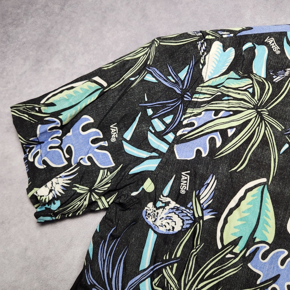 Vans Mens XXL Black Floral Tropical Split Print Short Sleeve Button Up Shirt - Picture 6 of 14